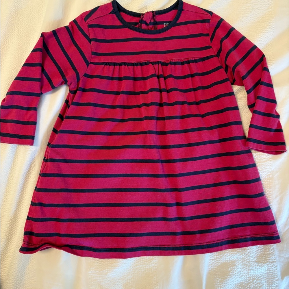 Primary Girls' Fuchsia & Navy Long-Sleeve Stripe Dress